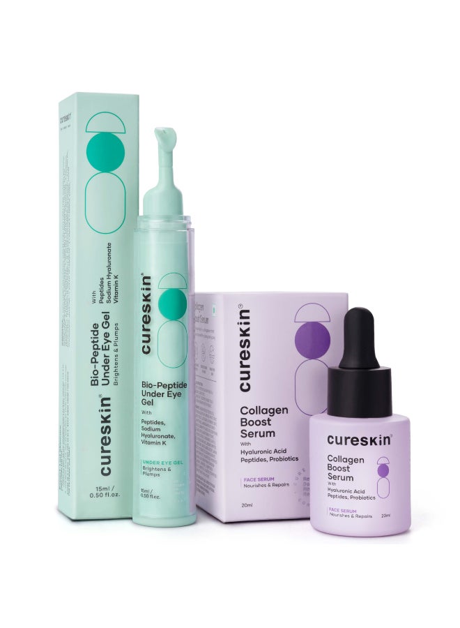 Cureskin Anti Aging Combo | Anti Aging Cream for Women | Collagen Boost Hyaluronic Acid Serum for Face | Under Eye Cream for Men and Women | Dark Circles Removal - Image 1